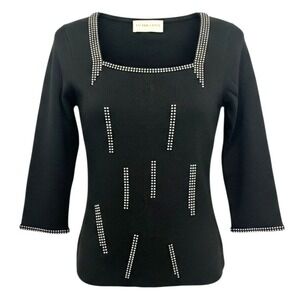Victor Costa Small Sparkle Black Embellished Knit Shirt Rhinestones Evening Wear